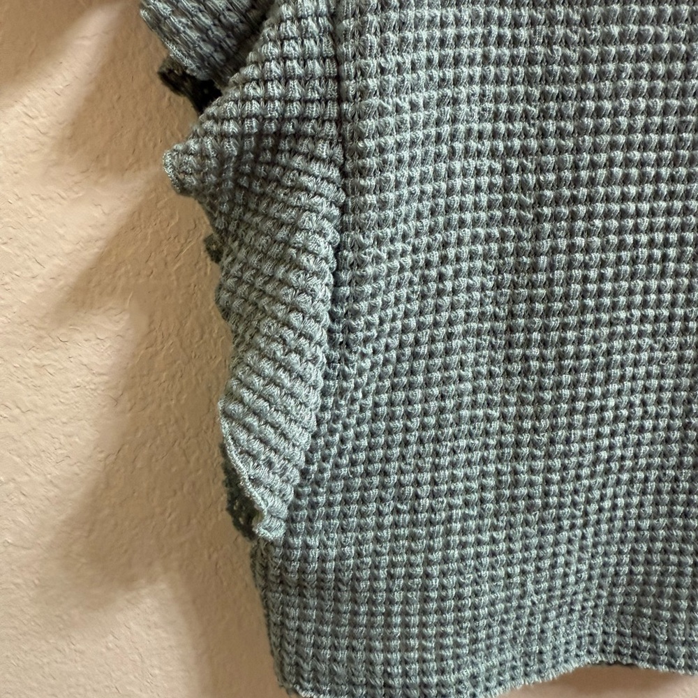 Altar'd State Sage Green Waffle Knit Ruffled Sleeve Blouse - Picture 9 of 10
